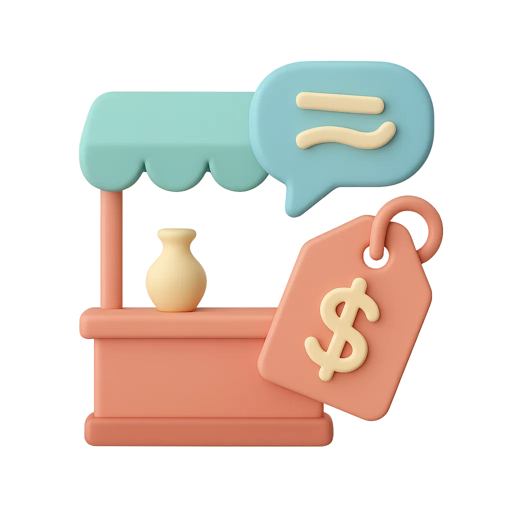 기념품 가게에서 가격을 흥정하는 상황