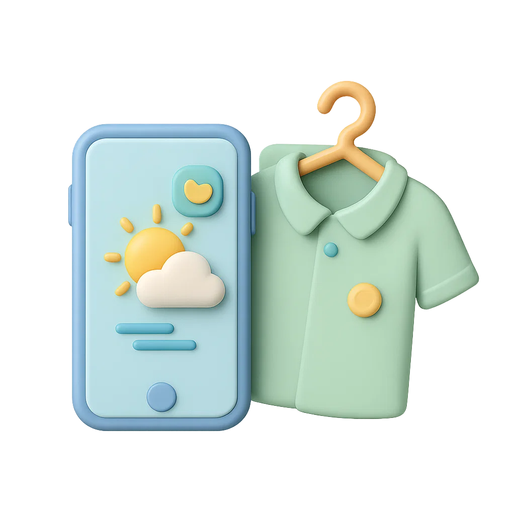 날씨 앱을 확인하며 외출 준비를 하는 상황